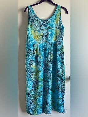 Bali Batiks Women's Blue Floral Midi Dress